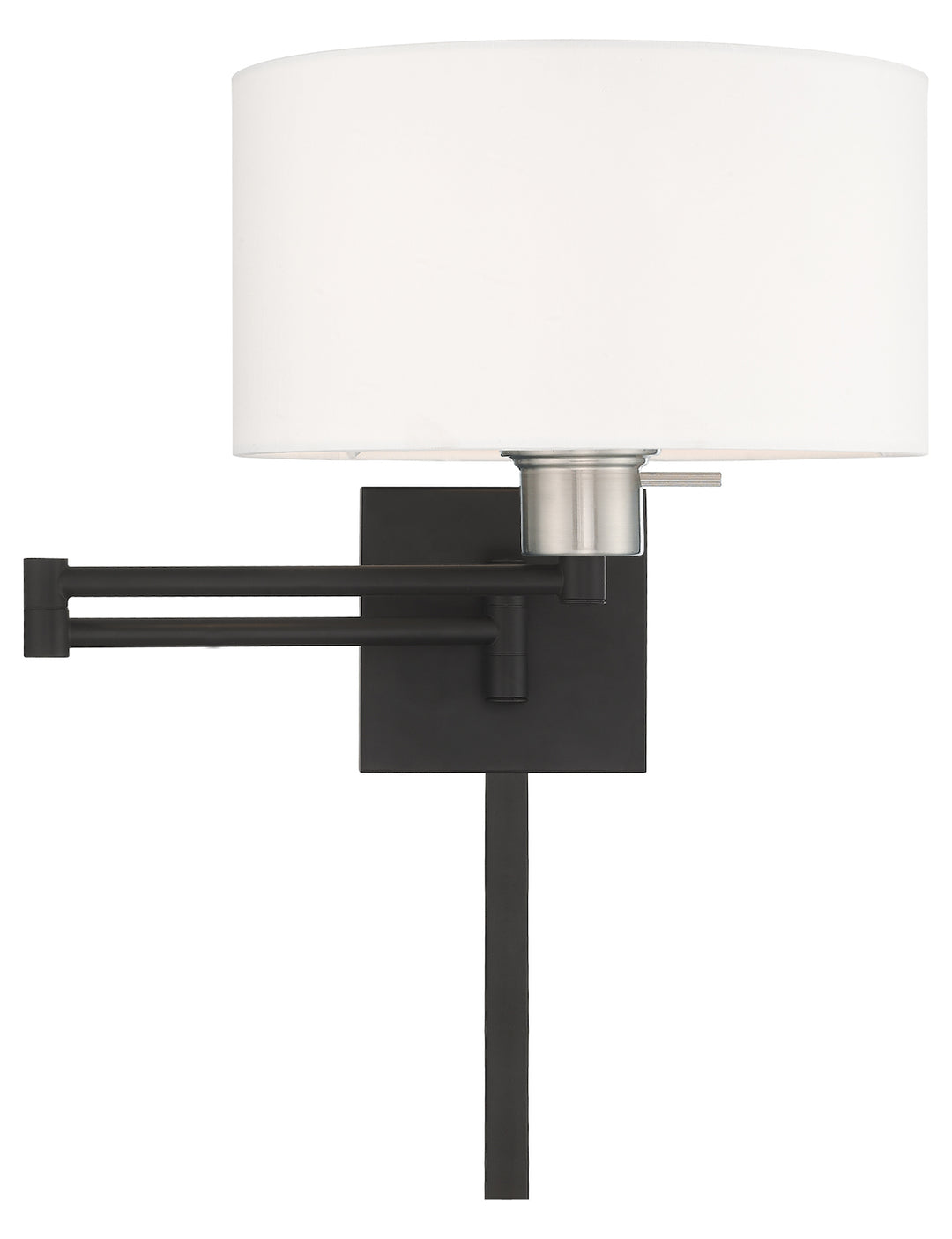 11 Inch 1 Light Swing Arm Wall Lamp With Off-White Fabric Hardback Shade