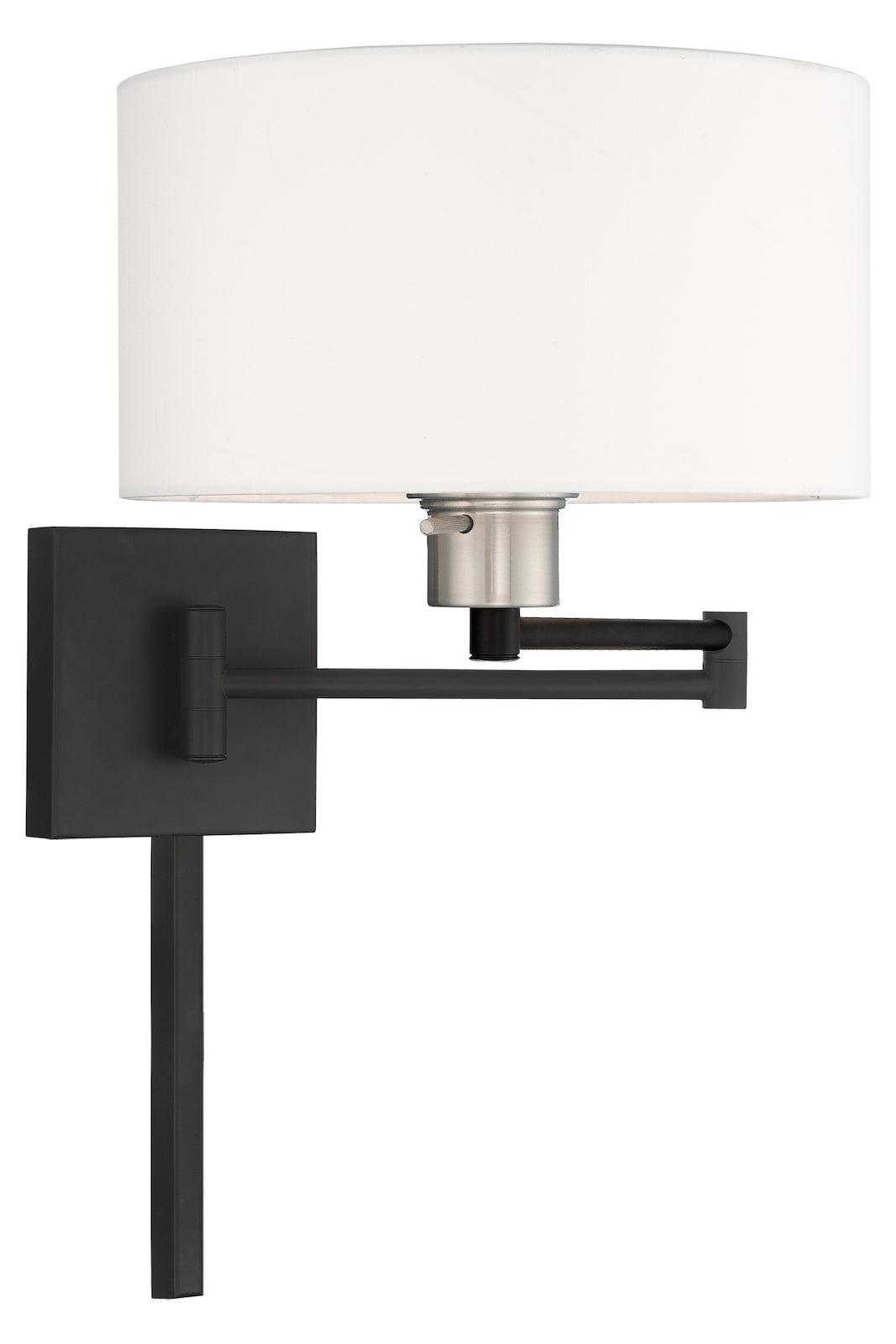 11 Inch 1 Light Swing Arm Wall Lamp With Off-White Fabric Hardback Shade