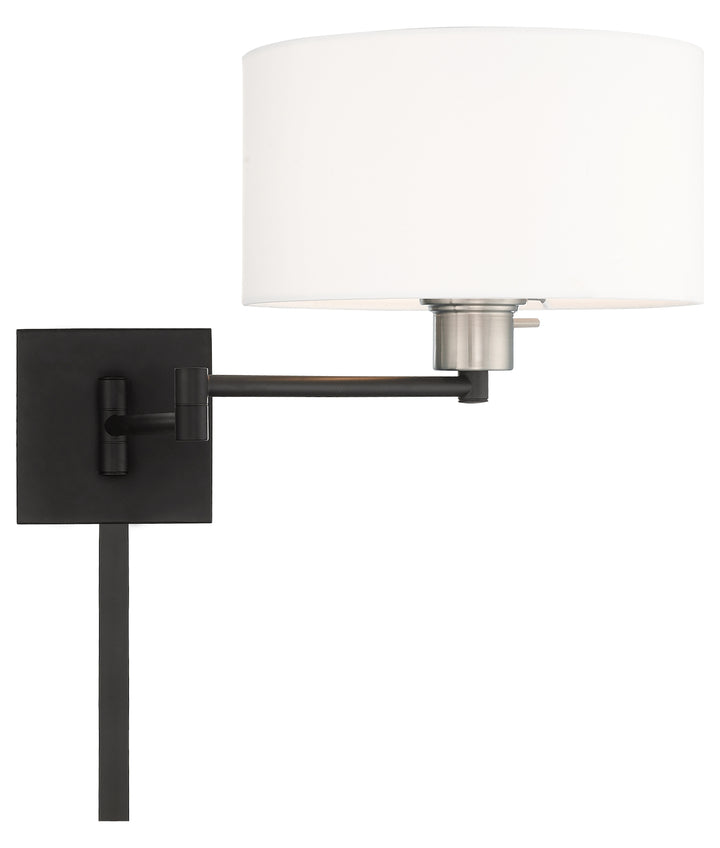 11 Inch 1 Light Swing Arm Wall Lamp With Off-White Fabric Hardback Shade