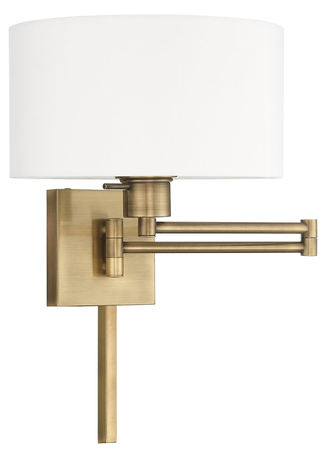 11 Inch 1 Light Swing Arm Wall Lamp With Off-White Fabric Hardback Shade