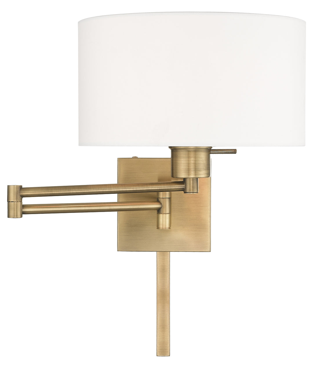 11 Inch 1 Light Swing Arm Wall Lamp With Off-White Fabric Hardback Shade