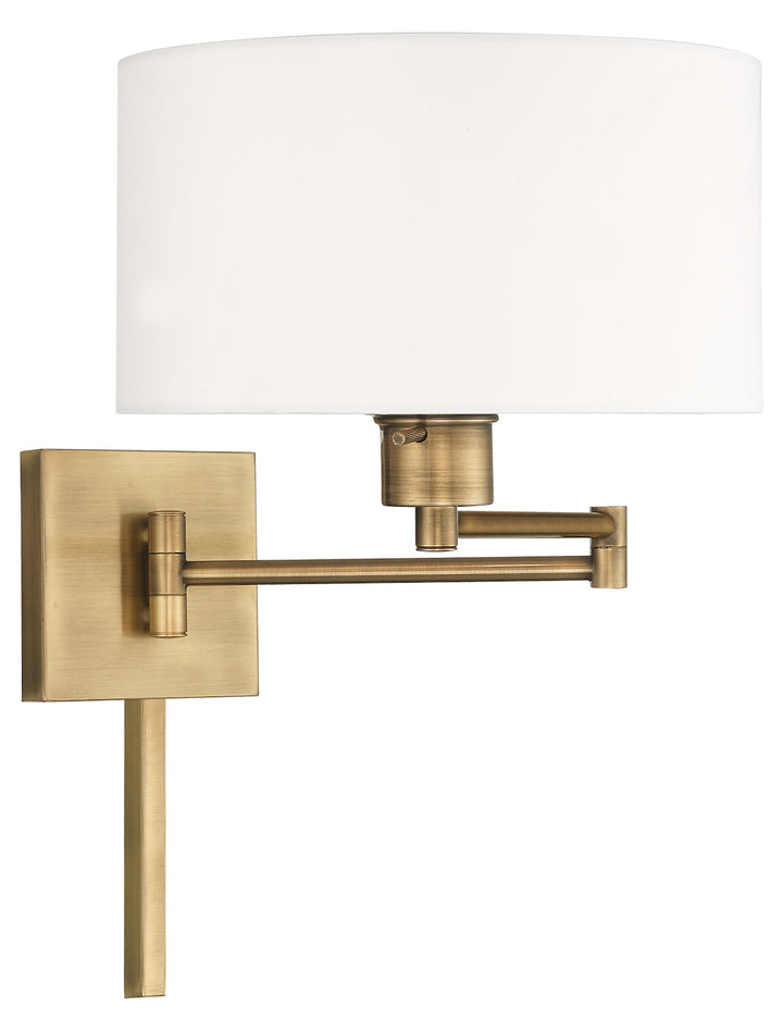 11 Inch 1 Light Swing Arm Wall Lamp With Off-White Fabric Hardback Shade