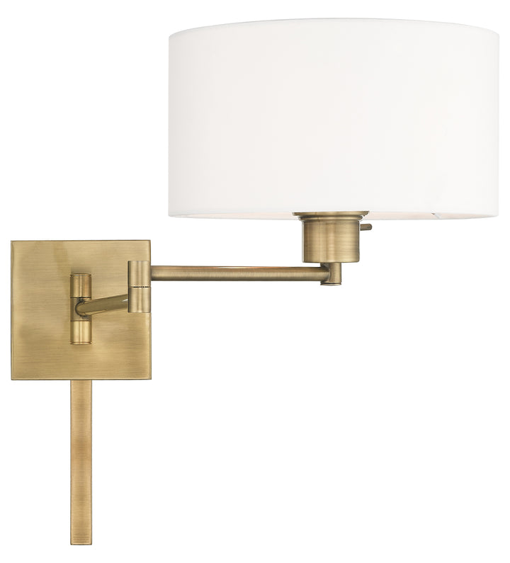 11 Inch 1 Light Swing Arm Wall Lamp With Off-White Fabric Hardback Shade