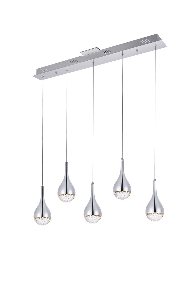Collection LED 5-light chandelier 34in x 4in x 9in chrome finish