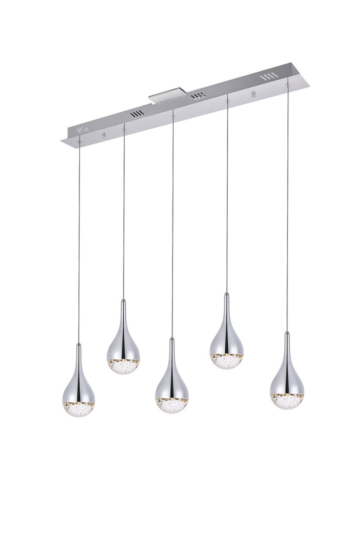 Collection LED 5-light chandelier 34in x 4in x 9in chrome finish