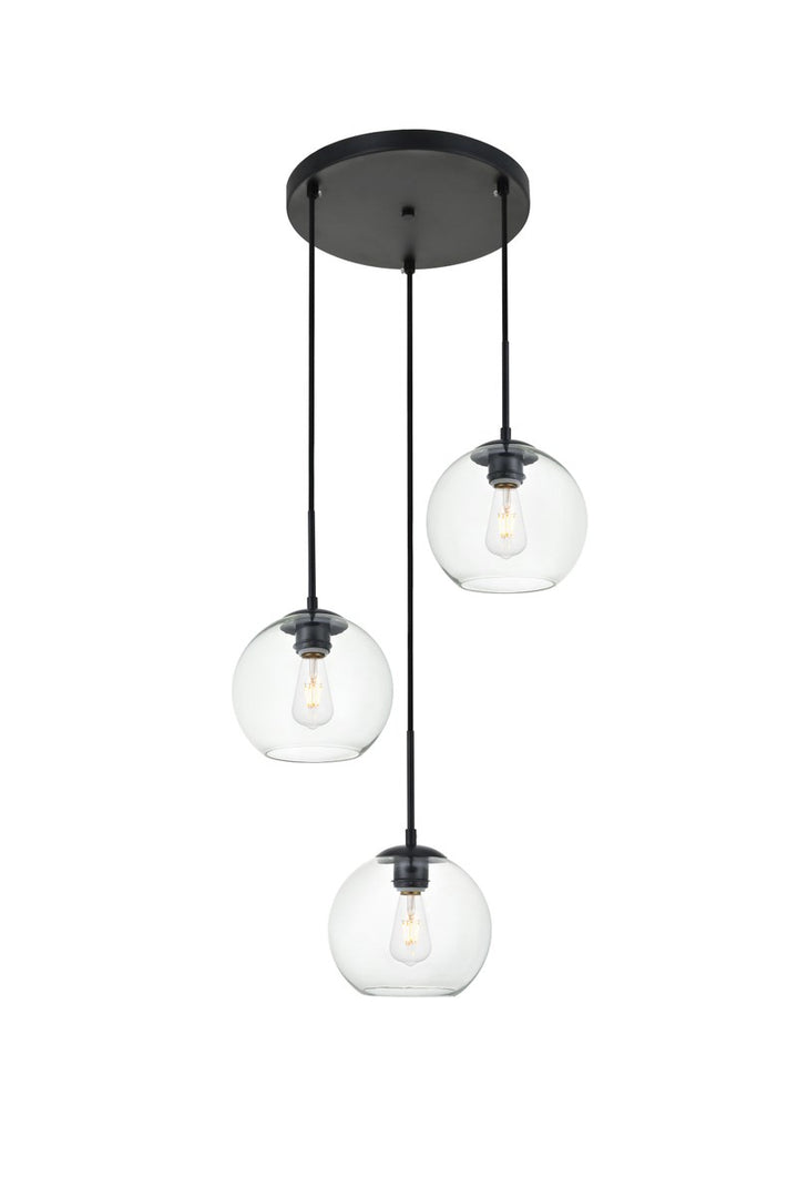 3 Lights Black Pendant With Clear Glass by Living District