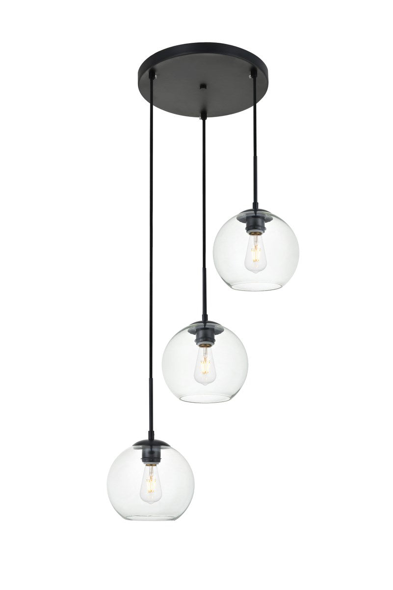 3 Lights Black Pendant With Clear Glass