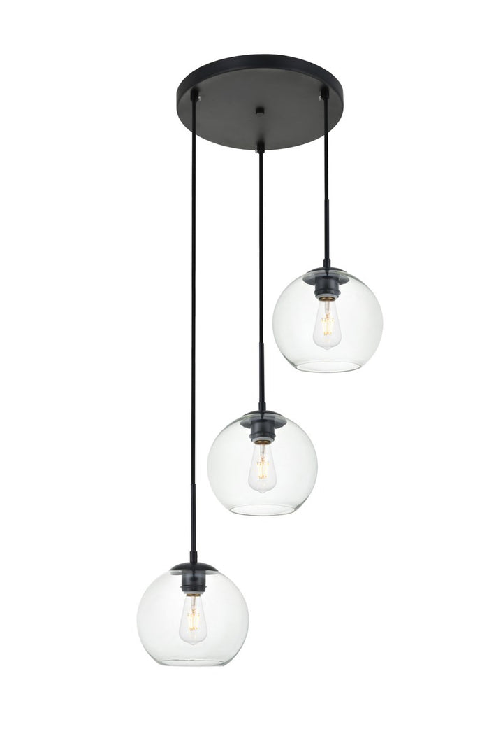 3 Lights Black Pendant With Clear Glass