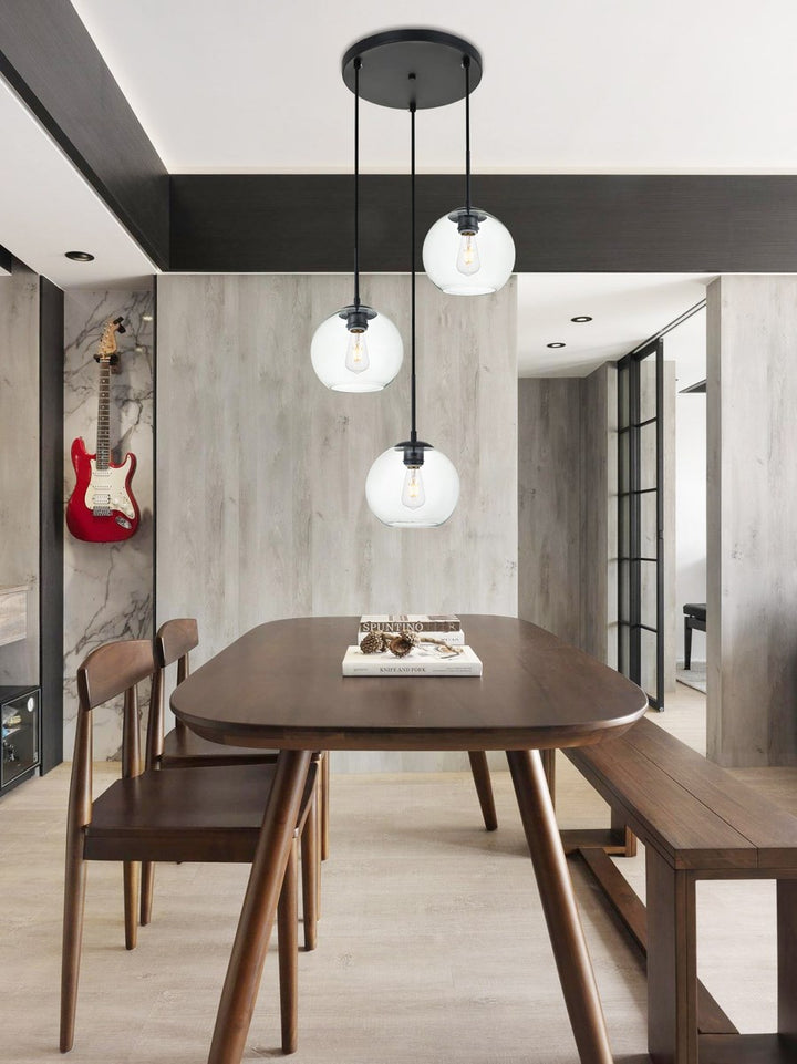 3 Lights Black Pendant With Clear Glass