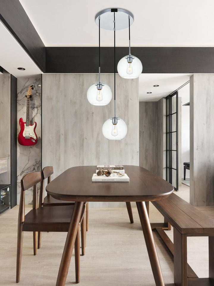 3 Lights Chrome Pendant With Clear Glass