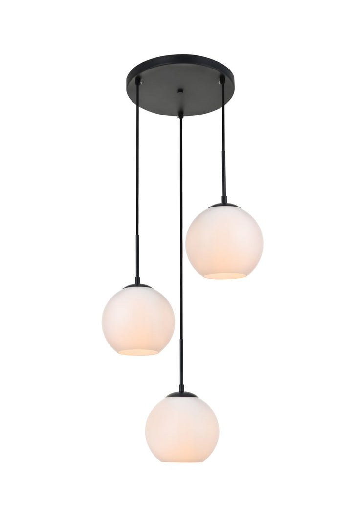 3 Lights Black Pendant With Frosted White Glass by Living District