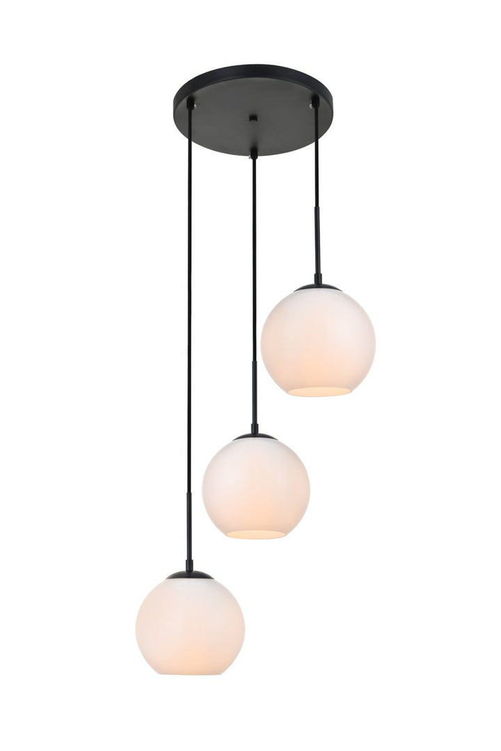 3 Lights Black Pendant With Frosted White Glass