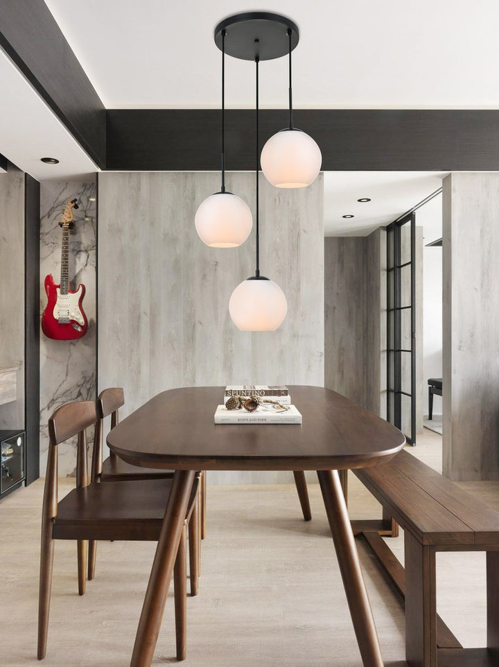 3 Lights Black Pendant With Frosted White Glass