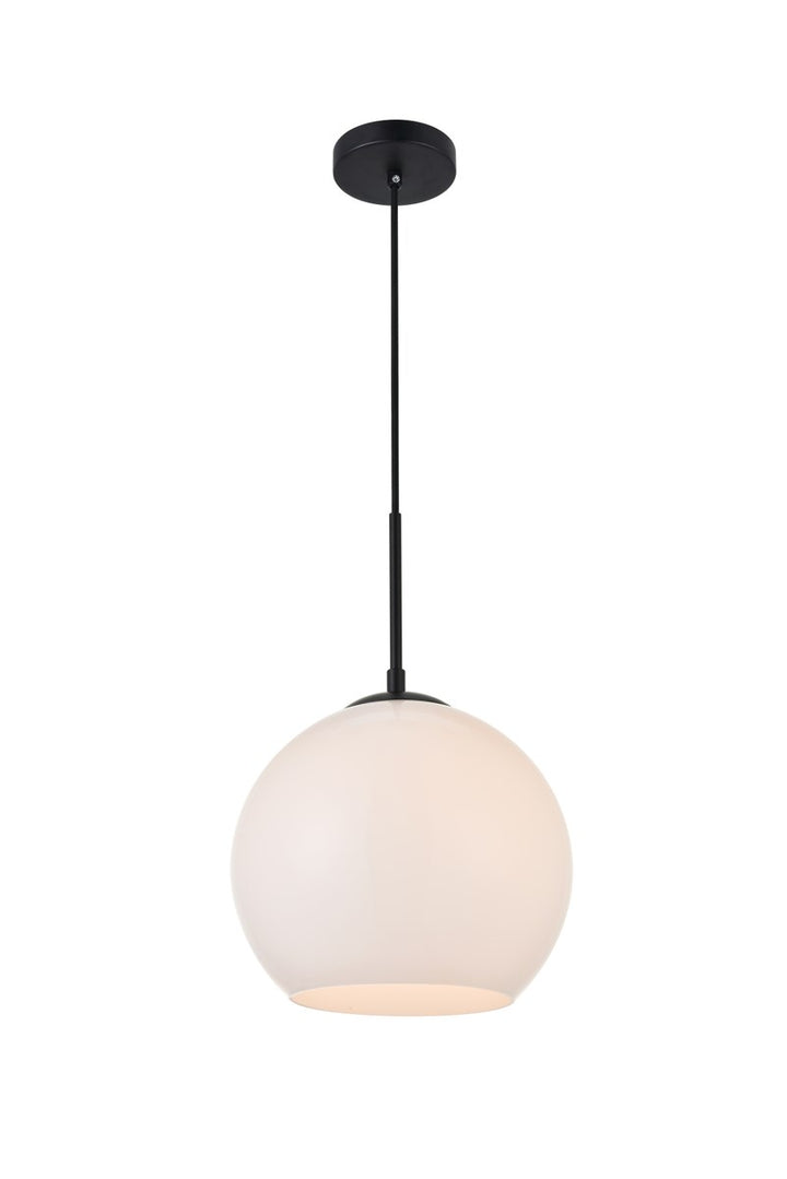 1 Light Black Pendant With Frosted White Glass