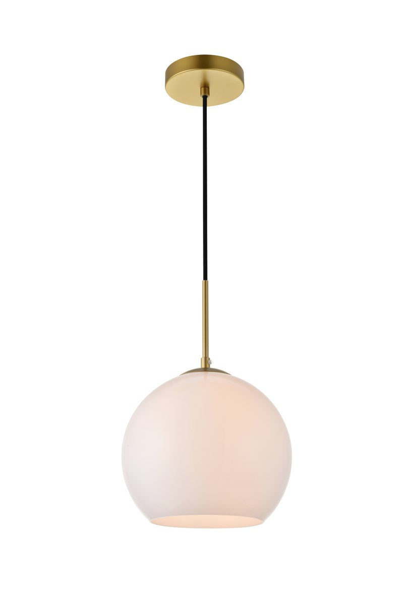 1 Light Brass Pendant With Frosted White Glass