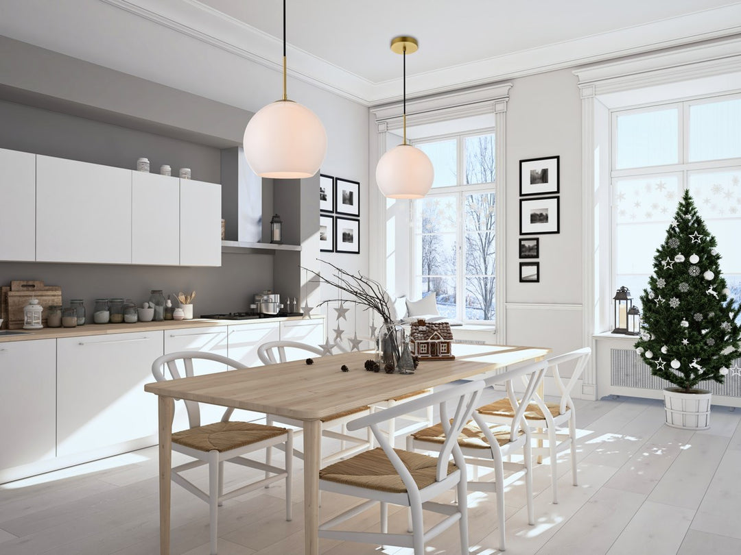1 Light Brass Pendant With Frosted White Glass