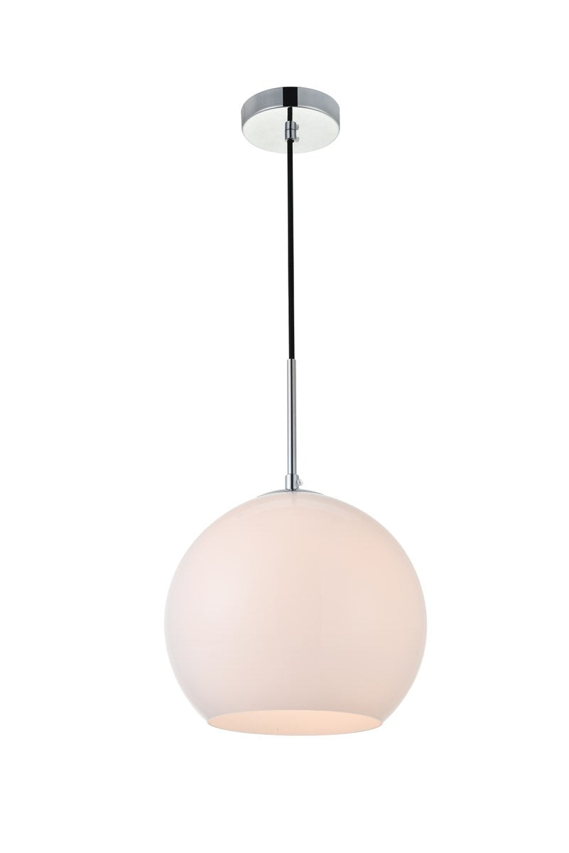 1 Light Chrome Pendant With Frosted White Glass