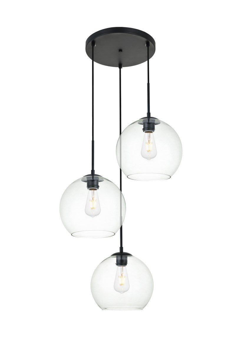 3 Lights Black Pendant With Clear Glass by Living District