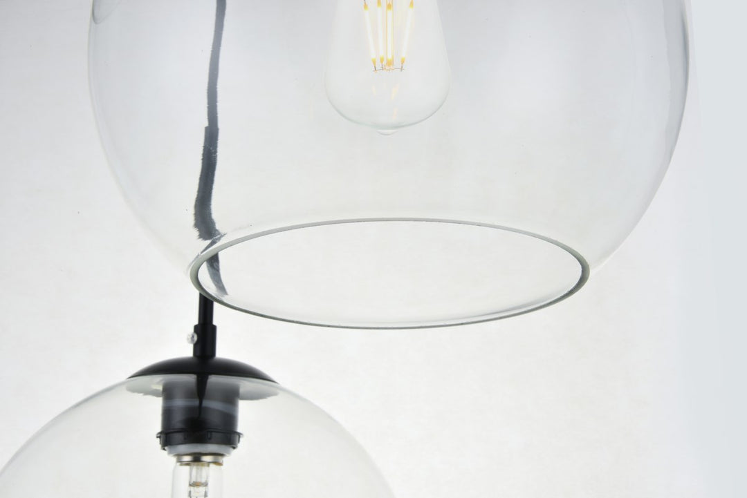 3 Lights Black Pendant With Clear Glass