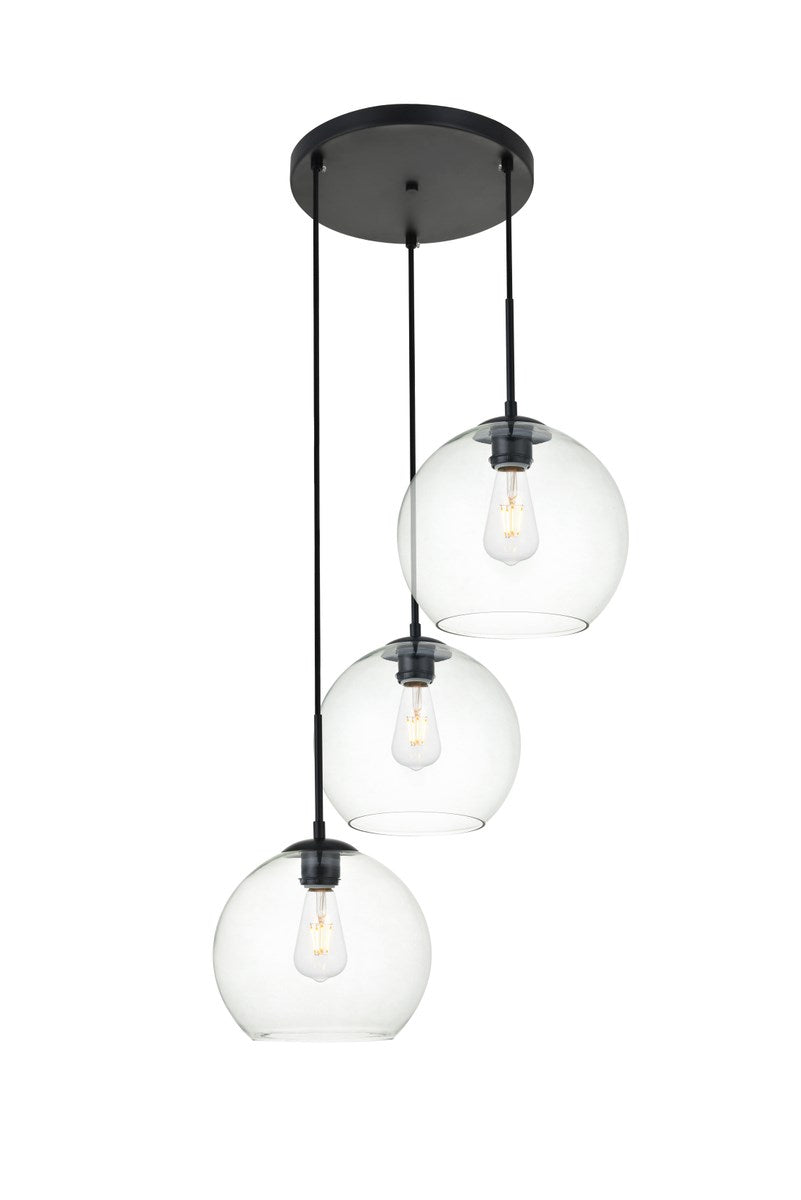 3 Lights Black Pendant With Clear Glass