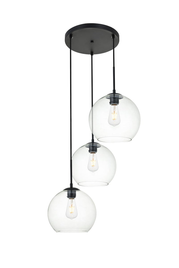 3 Lights Black Pendant With Clear Glass