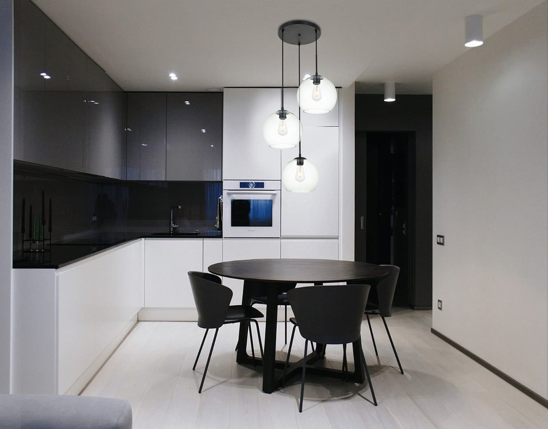 3 Lights Black Pendant With Clear Glass