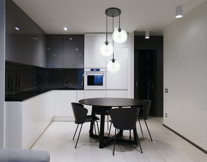 3 Lights Black Pendant With Clear Glass