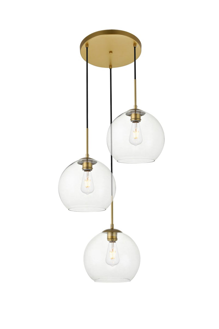 3 Lights Brass Pendant With Clear Glass by Living District