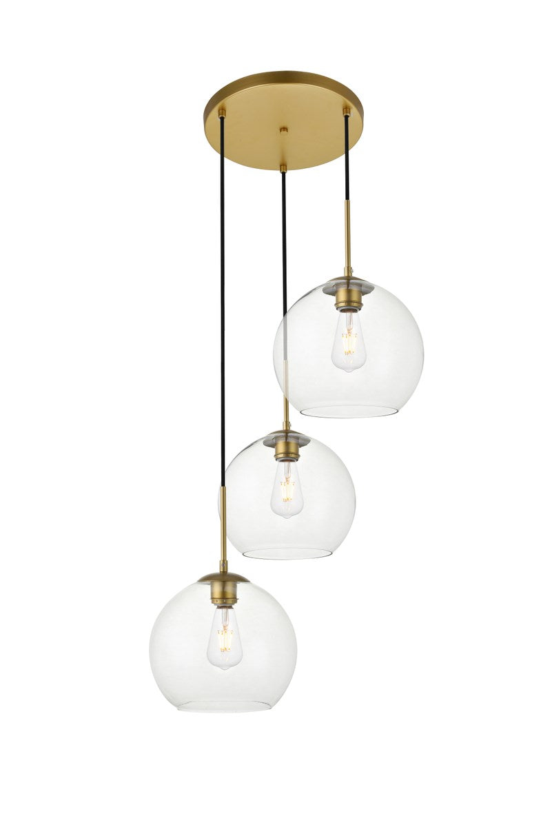 3 Lights Brass Pendant With Clear Glass