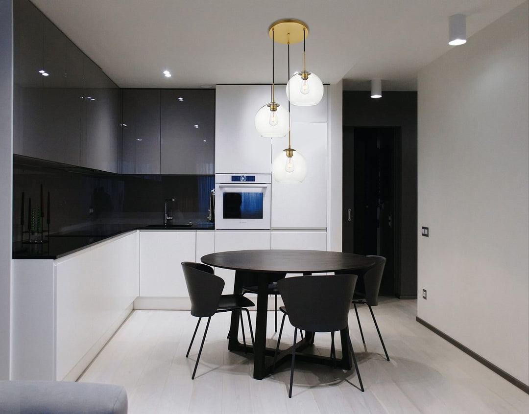 3 Lights Brass Pendant With Clear Glass