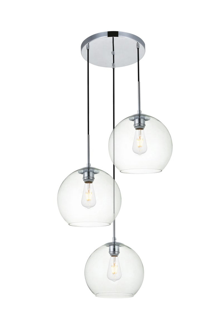 3 Lights Chrome Pendant With Clear Glass by Living District