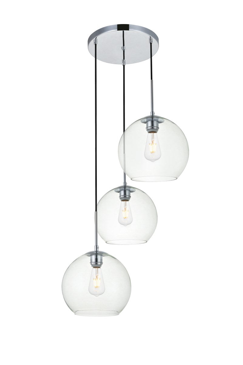 3 Lights Chrome Pendant With Clear Glass