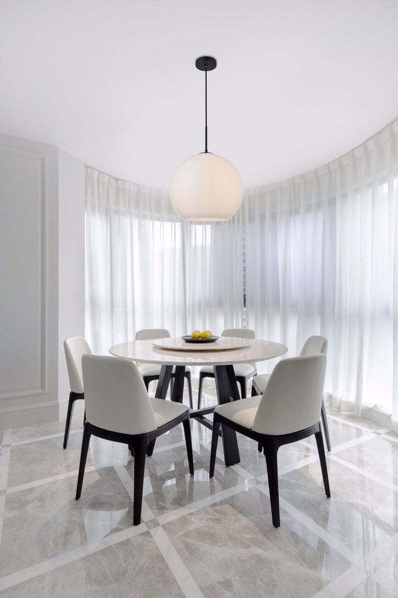 1 Light Black Pendant With Frosted White Glass