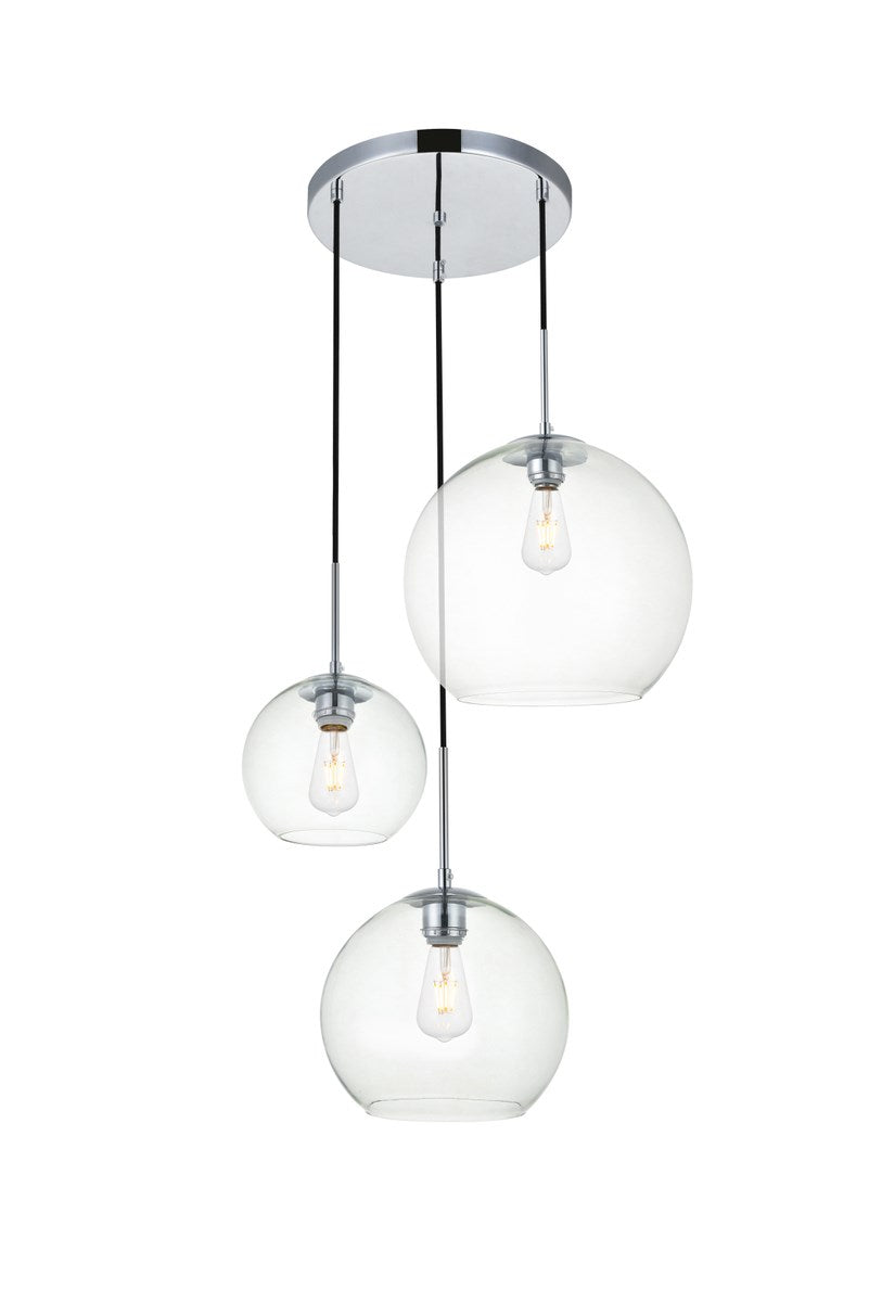 3 Lights Chrome Pendant With Clear Glass by Living District