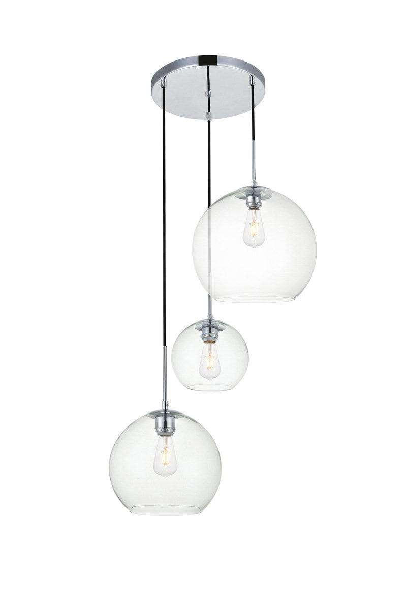 3 Lights Chrome Pendant With Clear Glass