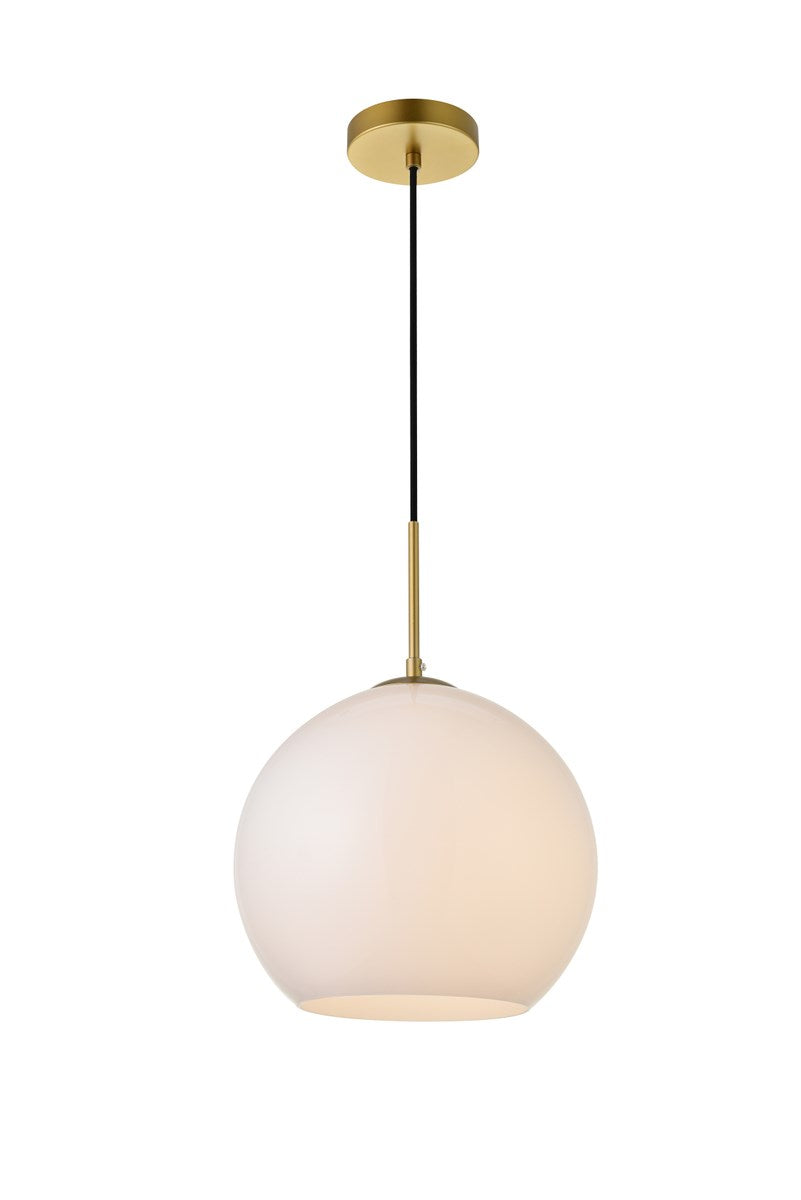 1 Light Brass Pendant With Frosted White Glass