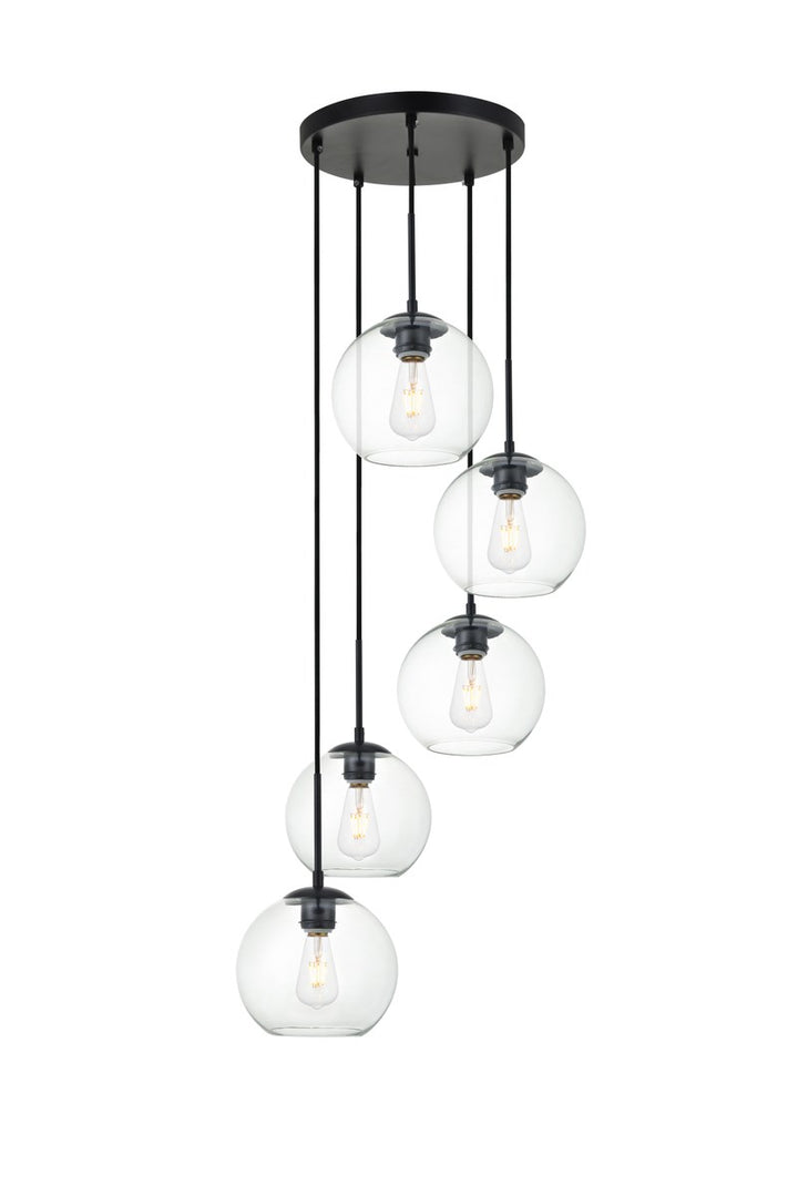5 Lights Black Pendant With Clear Glass by Living District