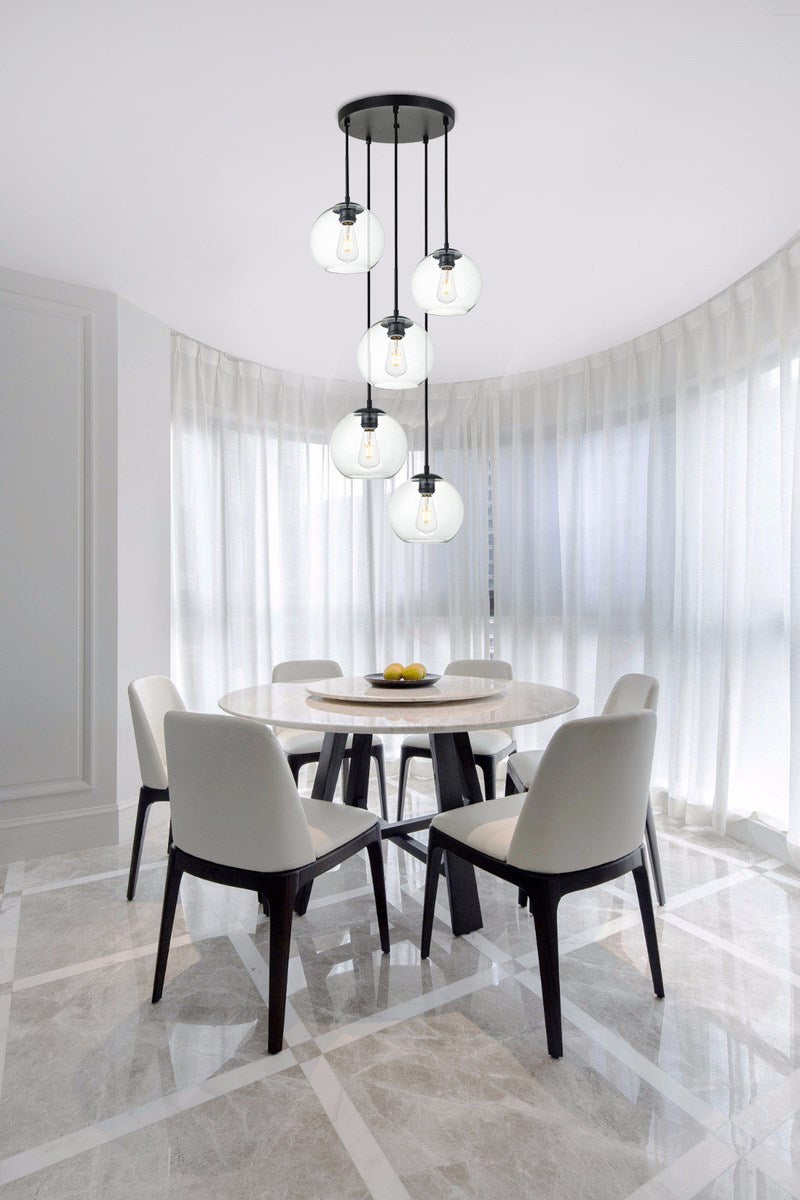5 Lights Black Pendant With Clear Glass