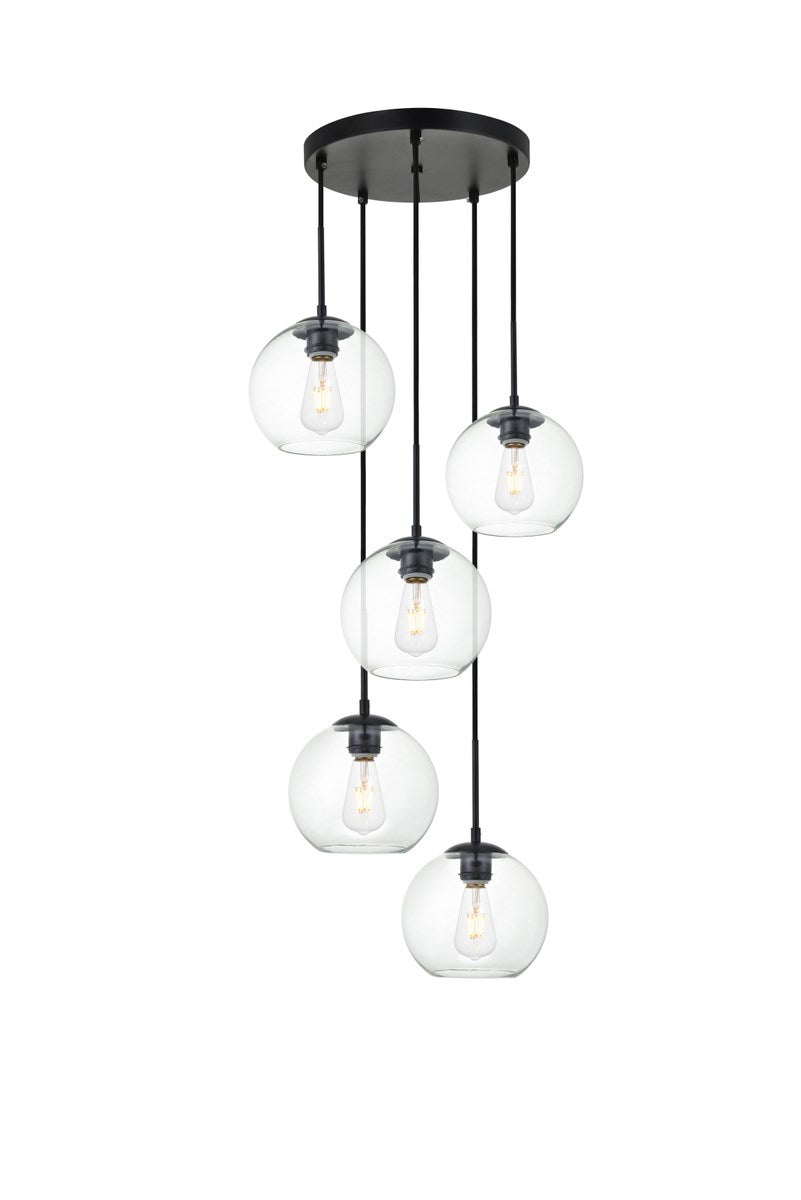 5 Lights Black Pendant With Clear Glass