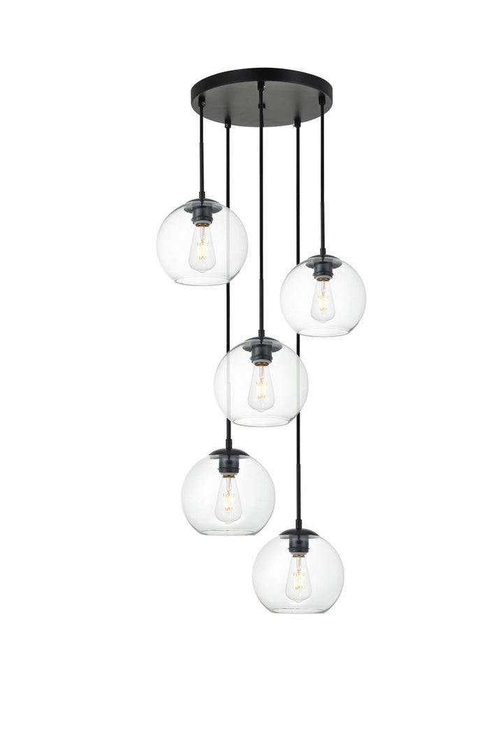 5 Lights Black Pendant With Clear Glass