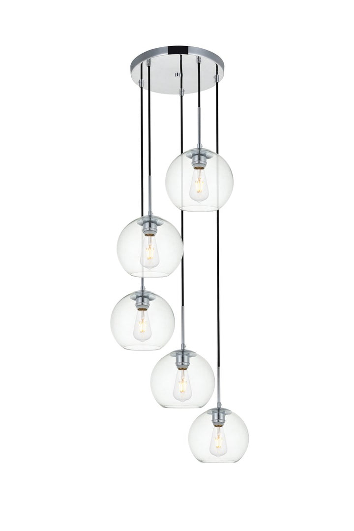 5 Lights Chrome Pendant With Clear Glass by Living District