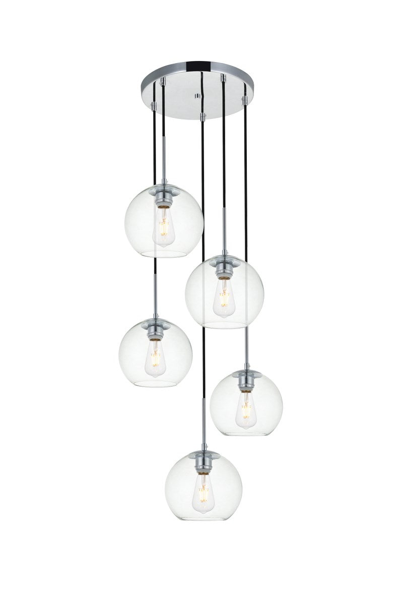 5 Lights Chrome Pendant With Clear Glass