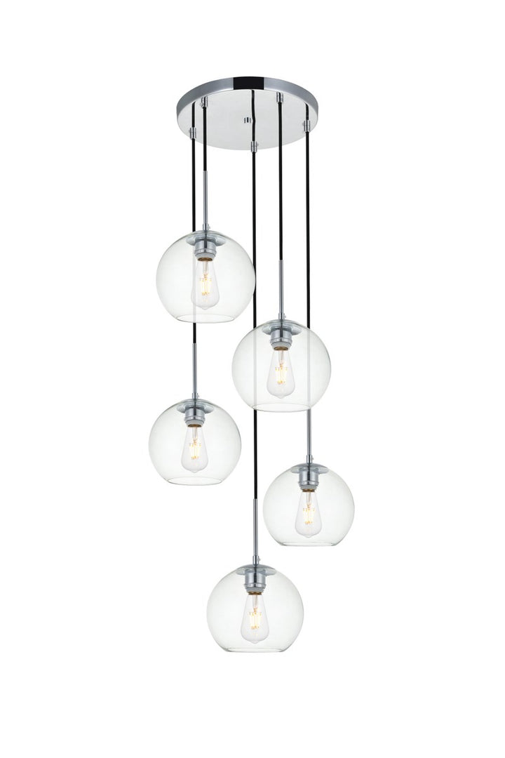 5 Lights Chrome Pendant With Clear Glass