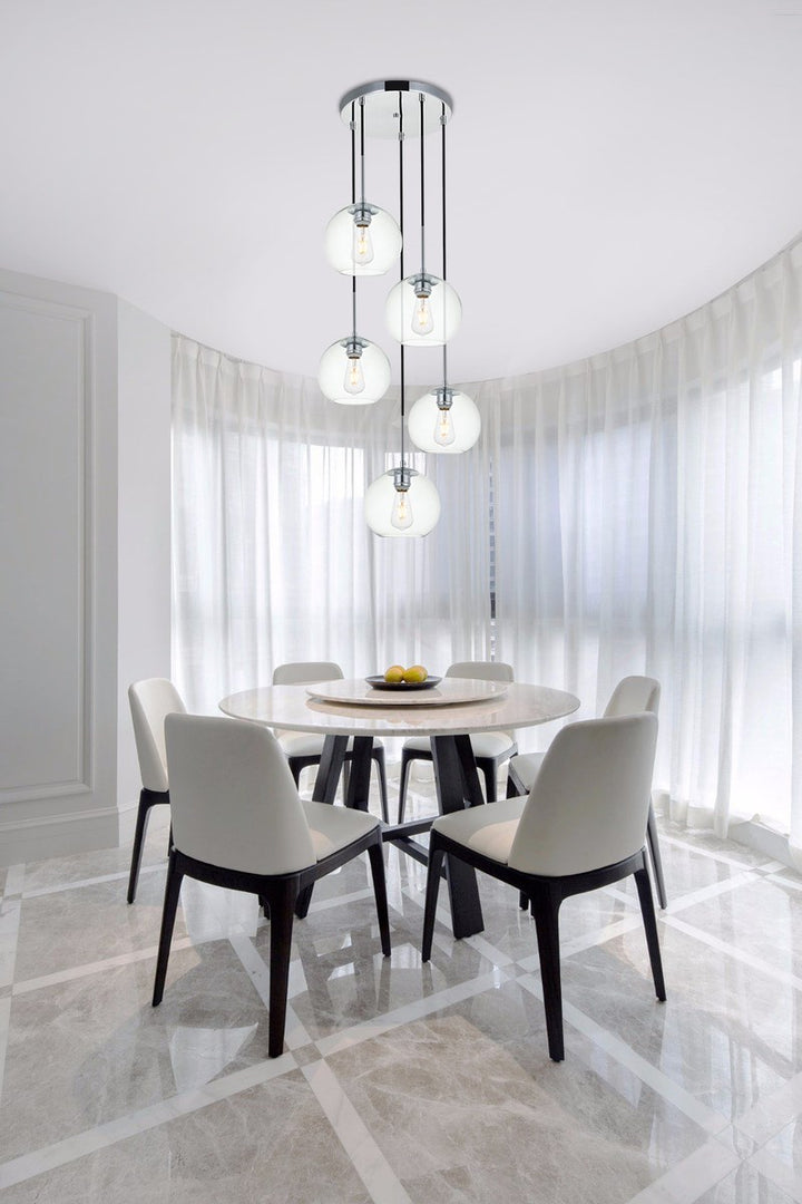 5 Lights Chrome Pendant With Clear Glass