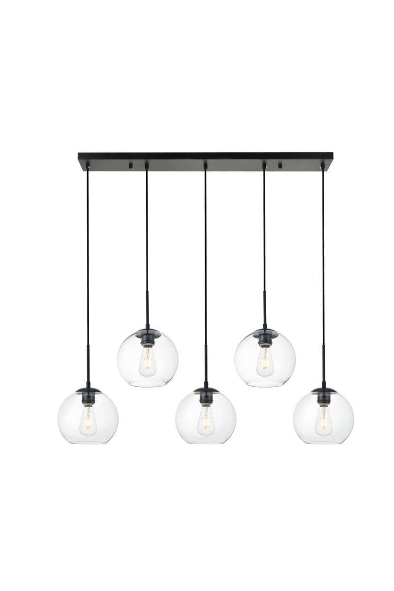 5 Lights Black Pendant With Clear Glass by Living District