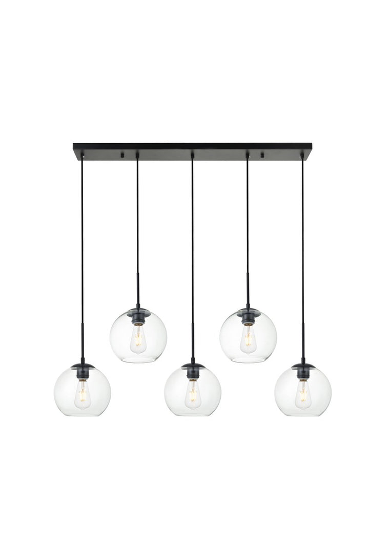 5 Lights Black Pendant With Clear Glass by Living District
