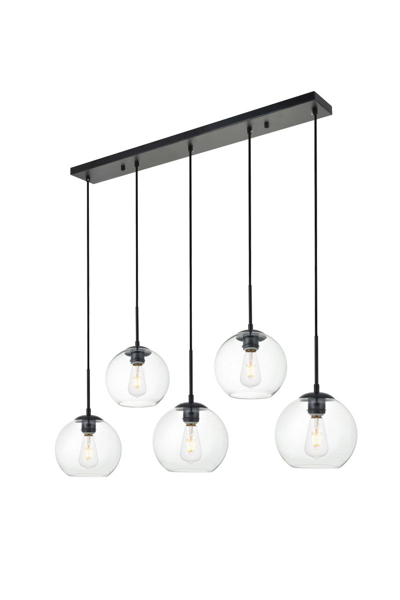 5 Lights Black Pendant With Clear Glass