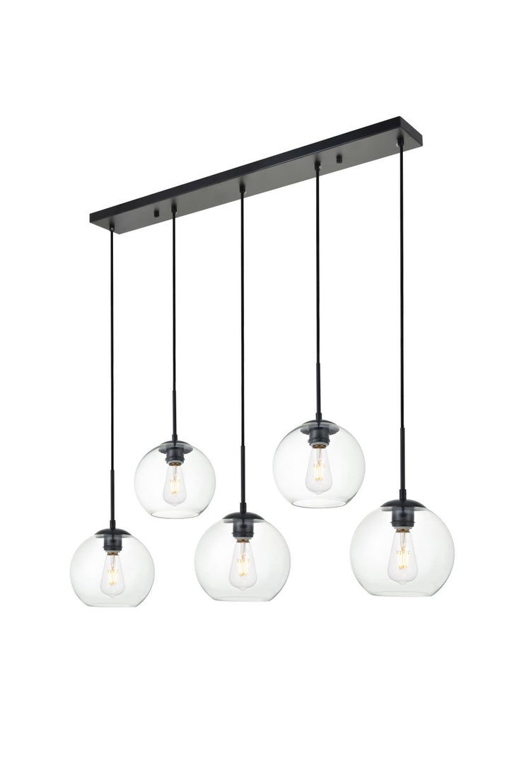 5 Lights Black Pendant With Clear Glass