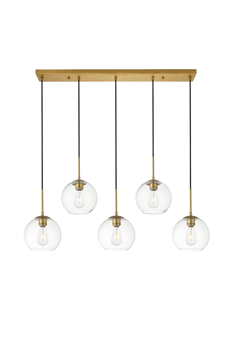 5 Lights Brass Pendant With Clear Glass by Living District