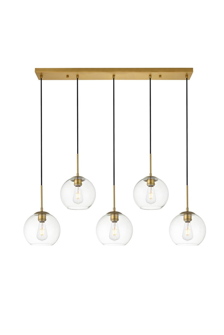 5 Lights Brass Pendant With Clear Glass by Living District